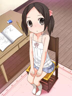 1_female 1girl bare_shoulders black_eyes black_hair chair child eraser female footwear from_above full_body hair_ribbon high_resolution highres knee-high_legwear knee_highs kneehighs lolibooru lolibooru.moe long_hair looking_at_viewer looking_up mature notebook open_mouth original pencil pov ribbon safe shouji_ayumu sitting skirt socks solo table tied_hair twin_tails twintails white_kneehighs white_legwear yande.re young younger // 1200x1600 // 923.1KB