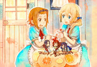 5_females 5girls akiyama_mio apron asymmetrical_hair birthday birthday_cake black_hair blonde_hair blue_dress brown_eyes brown_hair cake cup d dress eyebrows female food frosting_bag fruit fukutarou_(enji127) hair_ornament hair_ribbon hair_tie happy_birthday hirasawa_yui k-on! kotobuki_tsumugi long_hair maid_apron minigirl multiple_females multiple_girls nakano_azusa neck_ribbon open_mouth orange orange_(food) pastry_bag ponytail ribbon safe short_hair side_ponytail skirt smile tainaka_ritsu tea teacup teapot tied_hair twintails // 1020x704 // 250.9KB