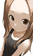 1girl absurdres black_shirt black_tank_top blush brown_eyes brown_hair closed_mouth clothing female forehead high_resolution highres karakai_jouzu_no_takagi-san long_hair looking_at_viewer questionable safe sensitive shirt simple_background sketch sleeveless smile solo takagi-san tank_top upper_body very_high_resolution white_background yamamoto_souichirou // 2116x3578 // 1.5MB