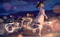 barefoot beach brown_hair clouds cropped dress fireworks kantoku original purple_eyes scan shizuku_(kantoku) sky water // 4978x3139 // 13.9MB