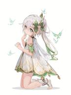 1girl asymmetrical_hair bangs blush chinese_commentary commentary_request crystalfly_(genshin_impact) dress female finger_to_mouth full_body general genshin_impact gradient_hair green_eyes green_hair high_resolution highres huskyluyao jpeg_artifacts kneeling kusanali_(genshin_impact) lolibooru long_hair multicolored_hair multicoloured_hair nahida_(genshin_impact) pointed_ears pointy_ears pomimi170 ponytail questionable revision safe sensitive side_ponytail simple_background sleeveless sleeveless_dress solo tied_hair toeless_footwear white_background white_dress white_hair 肚饿真君 // 1546x2048 // 205.8KB