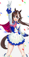 1girl animal_ears asymmetrical_gloves black_gloves blue_eyes brown_hair capelet clothing female female_only female_solo gloves hair_between_eyes hayabusa highres horse_ears horse_girl horse_tail long_hair looking_at_viewer mismatched_gloves multicolored_hair neckerchief open_mouth pixiv_4546023 pixiv_88672974 pleated_skirt ponytail red_capelet s safe sensitive shirt skirt solo standing streaked_hair tail tied_hair tokai_teio tokai_teio_(uma_musume) tokai_teio_(umamusume) two-tone_hair uma_musume_-_pretty_derby umamusume v vert_320 white_gloves white_hair white_shirt white_skirt ウマ娘プリティーダービー ウマ娘プリティーダービー1000users入り トウカイテイオー(ウマ娘) トウカイテイオー！ ハヤブサ🐤 // 926x1835 // 1.1MB