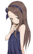 1girl arm_behind_back bare_shoulders black_dress brown_eyes brown_hair commentary_request dress female_focus finger_to_mouth forehead hair_ornament hair_ribbon hairband highres idolmaster idolmaster_(classic) idolmaster_cinderella_girls lolibooru long_hair mature minase_iori pixiv_57784779 pixiv_61937 potential_duplicate ribbon safe sankaku_channel shushing simple_background smile solo udon122 upper_body white_background yamamoto_souichirou いおりとみきとしき アイマス1000users入り 生醤油うどん // 1763x2885 // 1.1MB