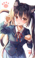 1girl absurdres animal_ears bangs black_hair blue_jacket blue_skirt blush breasts brown_eyes choppy_bangs chromatic_aberration claw_pose collared_shirt commentary double-parted_bangs eyebrows_visible_through_hair fang general highres jacket k-on! lime1125 long_hair long_sleeves looking_to_the_side medium_breasts nakano_azusa nekomimi paw_pose paw_print red_ribbon ribbon safe sakuragaoka_high_school_uniform school_uniform seifuku shirt sidelocks skirt solo starlime tail twintails user_jnej8427 white_background white_shirt winter_uniform 「-ニャー」 けいおん けいおん! 少女 紐タイ 학생 // 1653x2694 // 7.2MB