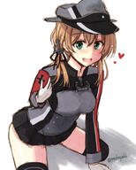 1girl black_skirt black_thighhighs blonde_hair blush general gloves green_eyes grey_headwear hair_between_eyes hat heart kantai_collection long_hair long_sleeves low_twintails mashayuki military military_hat military_uniform one-hour_drawing_challenge open_mouth peaked_cap pleated_skirt prinz_eugen_(kancolle) skirt smile solo thighhighs twintails twitter_username uniform white_gloves // 400x500 // 163.1KB