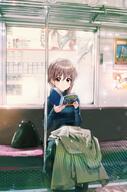 1girl bad_id bad_twitter_id bag blue_sweater blush book closed_mouth coat commentary_request earrings expressionless highres holding holding_book jewelry long_sleeves looking_at_viewer nagato_yuki poster_(object) sitting solo suzumiya_haruhi suzumiya_haruhi_no_yuuutsu sweater train_interior tsuruya unworn_coat verse white_coat // 1357x2048 // 465.2KB