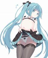 1_female 1girl bangs black_bow black_skirt blue_eyes blush bodily_fluids bow bow_bra bow_panties bra breasts closed_mouth clothes_lift commentary commentary_request eyebrows eyebrows_visible_through_hair female flying_sweatdrops green_hair grey_legwear grey_thighhighs hair_bow hair_tie hatsune_miku kneesocks lifted_by_self long_hair looking_at_viewer mature navel panties pantsu pixiv_188106 pixiv_75846589 pleated_skirt point_of_view pov questionable shinkansen_henkei_robo_shinkalion sidelocks simple_background skirt skirt_lift small_breasts solo stomach sweat tantan_men_(dragon) tantanmen170 thigh-highs thighhighs tied_hair twintails underboob underwear very_long_hair vocaloid vocaloid1000users入り white_background white_bra white_panties たくしあげ たくし上げ たんたんめん ぱんつ みくみく ニーソックス パンツ パンツは見せつけるもの 初音ミク 撫で回したいお腹 // 1414x1700 // 371.4KB