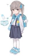 1girl 4632 arms_behind_back backpack bag black_skirt blue_bag blue_bow blue_footwear blue_neckerchief blue_panties blunt_bangs bottle bow bow_panties brown_eyes character_age character_print cinnamoroll closed_mouth collared_shirt commentary crime_prevention_buzzer dot_nose full_body gachigachi hair_bow hawawa light_brown_hair long_sleeves looking_at_viewer medium_hair milk_bottle neckerchief original pacifier panties pantyhose pixiv_41989573 pleated_skirt print_footwear print_panties randoseru rkgk sanrio sensitive shirt shoes shoulder_bag simple_background skirt sneakers solo standing suspender_skirt suspenders twintails underwear unworn_panties white_background white_pantyhose white_shirt がちがち // 1018x1920 // 746.6KB