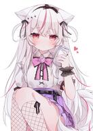 1girl absurdres animal_ears can commission detached_sleeves fishnets fox_ears fox_girl fox_tail guild_cq highres kurenagi_eri miniskirt multicolored_hair puffy_short_sleeves puffy_sleeves purple_skirt red_eyes redhead ringouulu second-party_source shirt short_sleeves single_wrist_cuff skeb_commission skirt streaked_hair tail two-tone_hair virtual_youtuber white_background white_hair white_shirt wrist_cuffs // 2591x3624 // 769.8KB