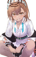 1girl black_halo blue_archive brown_eyes brown_hair clothes_down collarbone collared_shirt commentary_request commission cosplay dark_halo dress_shirt floral_print general grin hair_between_eyes halo halya_meri indian_style jacket long_sleeves looking_at_viewer maid_headdress medium_hair misaka_mikoto neru_(blue_archive) neru_(blue_archive)_(cosplay) print_jacket shirt sitting skeb_commission smile solo toaru_kagaku_no_railgun toaru_majutsu_no_index white_background white_jacket // 1716x2732 // 5.8MB