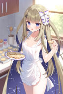 1girl amanogawa_shiina apron baking_sheet big_dipper blonde_hair blue_eyes blue_hair blush breasts cabinet clothing colored_inner_hair constellation cookie cowboy_shot cygnus_(constellation) earrings female food hadaka_apron hair_ornament hair_ribbon holding holding_cookie holding_food holding_object indoors jar jewelry ladle long_hair looking_at_viewer mauve multicolored_hair naked_apron o open_mouth phase_connect purple_eyes questionable ribbon sagittarius_(constellation) scissors_hair_ornament small_breasts solo spatula standing starry_hair very_long_hair virtual_youtuber white_apron window wooden_spoon // 600x900 // 381.5KB