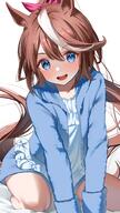 1girl absurdres animal_ears blue_eyes blue_sweater blush bow brown_hair commentary_request general hair_bow highres horse_ears horse_girl horse_tail long_hair long_sleeves looking_at_viewer multicolored_hair ningen_mame open_mouth pink_bow simple_background smile solo streaked_hair sweater tail teeth thighs tokai_teio_(umamusume) umamusume upper_teeth white_background white_hair にんげんまめ ウマ娘 ウマ娘プリティーダービー ウマ娘プリティーダービー1000users入り テイオー トウカイテイオー(ウマ娘) // 2300x4084 // 3.9MB