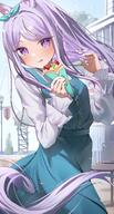 1girl absurdres animal_ears aqua_ribbon bangs bow commentary_request ear_ribbon eyebrows_visible_through_hair food highres holding holding_food horse_girl horse_tail long_hair long_sleeves looking_at_viewer mejiro_mcqueen_(umamusume) ningen_mame outdoors p parted_bangs purple_eyes purple_hair ribbon safe sensitive solo sweets tail tongue tongue_out umamusume violet_eyes white_sleeves いっぱい食べる君が好き にんげんまめ ウマ娘 ウマ娘プリティーダービー ウマ娘プリティーダービー1000users入り エレガント クレープ クレープおいしいねマックイーン パクパクですわ マックイーンお嬢様マジ天使 メジロマックイーン(ウマ娘) 食べても美少女 // 1769x3300 // 4.4MB