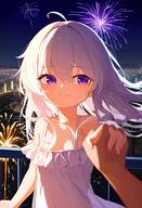 1girl 8 270459931 aerial_fireworks ahoge ai-generated ai_generated aibooru bangs bare_shoulders blush breasts city city_lights cityscape closed_mouth dress elaina_(majo_no_tabitabi) fireworks frilled_dress frills gyj-acxg_2号机 hair_between_eyes holding_hands loli long_hair looking_at_viewer luneh majo_no_tabitabi night outdoors pixiv_11546218 pov pov_hands purple_eyes railing safe sensitive sky sleeveless small_breasts smile solo_focus sundress unknown upper_body white_dress white_hair ロリ 伊蕾娜 少女 星空 白髪 風景 魔女の旅々 魔女之旅 // 1664x2432 // 3.9MB