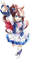 1girl animal_ears arm_up ascot bangs blue_eyes blush boots brown_hair collared_jacket commentary_request d eyebrows_visible_through_hair female hair_between_eyes horse_ears horse_girl horse_tail jacket knee_boots long_hair long_sleeves looking_at_viewer multicolored_hair one_arm_up open-mouth_smile open_mouth pentagon_(railgun_ky1206) pink_neckwear pleated_skirt pointing ponytail q7k9gorx railgun_ky1206 s safe simple_background skirt sleeves_past_wrists smile solo standing standing_on_one_leg streaked_hair tail tied_hair tokai_teio_(uma_musume) tokai_teio_(umamusume) uma_musume_-_pretty_derby umamusume v-shaped_eyebrows very_long_hair white_background white_footwear white_hair white_jacket white_skirt いっちゃーく！ ぺんたごん ウマ娘プリティーダービー ウマ娘プリティーダービー1000users入り トウカイテイオー(ウマ娘) トップ・オブ・ジョイフル // 2894x5456 // 5.5MB