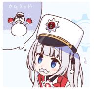 1girl blue_archive blue_eyes blush cherino_(blue_archive) doodle_sensei_(blue_archive) fake_facial_hair fake_mustache gears general grey_hair hat one_side_up sensei_(blue_archive) shako_cap snowflakes snowing snowman solo thought_bubble white_headwear yoru_nai // 754x720 // 194.2KB