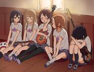 5_females 5girls ^_^ akiyama_mio anime black_hair blonde_hair blush bodily_fluids brown_eyes brown_hair closed_eyes commentary_request crying eyes_closed female footwear guitar guitars hair_tie hirasawa_yui indoors instrument instruments juralumin k-on! kotobuki_tsumugi long_hair mature multiple_females multiple_girls nakano_azusa panties pantyhose pantyshot pantyshot_(sitting) questionable safe sensitive shirt shoes sitting skirt striped striped_clothes striped_panties striped_pattern t-shirt tainaka_ritsu tears tied_hair twintails underwear uwabaki window // 3253x2508 // 725.9KB