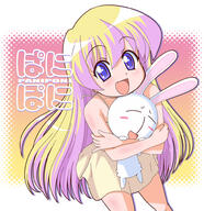 00s 1_female blonde_hair blue_eyes bunny child dress female hug ki_(adotadot) lagomorph long_hair mammal mesousa pani_poni_dash! rabbit rebecca_miyamoto safe smile solo young // 945x973 // 778.4KB