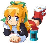 1girl blonde_hair blue_eyes blush can closed_mouth dress drinking_straw energy_tank full_body green_ribbon hair_ribbon ki_(adotadot) long_hair looking_at_viewer mega_man_(classic) mega_man_(series) ponytail red_dress red_skirt ribbon rockman rockman_(classic) roll roll_(mega_man) safe sensitive shoe_soles simple_background skirt smile solo white_background // 991x916 // 109.4KB