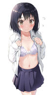 1girl 2d_art 7 absurdres apex bangs black_hair blue_skirt blush bow bow_bra bra brown_eyes closed_mouth clothing collared_shirt dress_shirt eyebrows_visible_through_hair female flying_sweatdrops hands_up highres long_sleeves looking_at_viewer nedia_(nedia_region) nedia_r open_clothes open_shirt original pixiv_4072067 pixiv_91851417 pleated_skirt questionable s safe school_uniform seifuku shirt short_hair simple_background skirt sleeves_past_wrists solo sweat underwear undressing uniform valorant wavy_mouth white_background white_bra white_shirt white_underwear ねでぃあ オリジナル オリジナル5000users入り スク水 マスク 女の子 水着 溜まった絵 素足 裸足 // 1724x3005 // 772.0KB