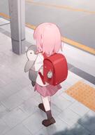 1girl backpack bag black_legwear black_socks brown_footwear character_request charm_(object) child commentary copyright_request day doribae doribae_02 general highres holding holding_stuffed_toy jacket loafers long_sleeves medium_hair miniskirt outdoors pink_hair pink_skirt randoseru red_bag safe shoes skirt socks solo stuffed_toy symbol-only_commentary tactile_paving walking white_jacket // 850x1200 // 102.3KB