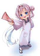 1girl apron atfbooru.ninja blue_eyes candy commentary_request dot_nose double_bun female flip-flops food full_body general hair_bun hair_intakes highres holding holding_food japanese_clothes kappougi kimono long_hair magia__mahou_shoujo_madoka_magica_gaiden magia_record_mahou_shoujo_madoka_magica_gaiden mahou_shoujo_madoka_magica popsicle sandals smile solo white_hair yakumo_mikage yappariga // 1448x2048 // 243.1KB