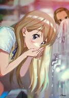 2girls anime bad_id bad_twitter_id bangs blonde_hair blue_eyes blue_ribbon blurry blurry_background blush brown_hair commentary drinking eyebrows_visible_through_hair faucet hairband highres holding k-on! kotobuki_tsumugi long_hair looking_at_another looking_at_viewer looking_down multiple_girls neck_ribbon o parted_lips ribbon safe sakuragaoka_high_school_uniform school_uniform seifuku sensitive shirt short_hair short_sleeves signature sketch solo_focus summer_uniform sweater sweater_vest tainaka_ritsu thick_eyebrows verse white_shirt yellow_sweater_vest // 1435x2048 // 369.9KB