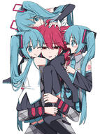 3 4girls aged_down aqua_eyes aqua_hair aqua_nails aqua_necktie aqua_trim black_footwear black_skirt black_sleeves boots bow buttons carrying channel_(caststation) child_carry clone closed_mouth collared_shirt detached_sleeves double-breasted double-parted_bangs drill_hair general grey_jacket grey_shirt grey_skirt half-closed_eyes hand_on_another's_head hatsune_miku hatsune_miku_(vocaloid3) hatsune_miku_(vocaloid4) holding_another's_hair hug jacket kasane_teto kasane_teto_(sv) long_hair long_sleeves looking_at_another looking_at_viewer multiple_girls multiple_persona necktie number_tattoo one_eye_closed open_mouth pleated_skirt raised_eyebrows red_eyes red_hair shirt shoulder_belt shoulder_boards shoulder_carry shoulder_tattoo skirt sleeveless staff_(music) sweatdrop synthesizer_v tattoo thigh_boots twin_drills twintails twirling_hair utau very_long_hair vocaloid white_background white_bow white_shirt // 2279x3056 // 1.9MB