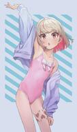 146 1girl 71 adult arm_up blonde_hair cameltoe casual_one-piece_swimsuit commentary commentary_highres danbooru e7cduvtndatbvp6 fang gelbooru jacket jpg leg_tattoo makaino_ririmu multicolored_hair multicoloured_hair nijisanji one-piece_swimsuit open_clothes open_jacket open_mouth pink_one-piece_swimsuit red_eyes ribbon sabamen safe sensitive short_hair simple_background skin_fang solo streaked_hair swimsuit tattoo virtual_youtuber りりむとおえかき // 1204x2048 // 213.2KB