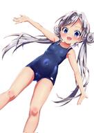 1girl armpits ass_visible_through_thighs blue_eyes blue_one-piece_swimsuit blue_swimsuit clothing covered_navel double_bun female gluteal_fold grey_hair hair_bun hair_intakes highres loli long_hair magia__mahou_shoujo_madoka_magica_gaiden magia_record_mahou_shoujo_madoka_magica_gaiden mahou_shoujo_madoka_magica one-piece_swimsuit open_mouth outstretched_arm outstretched_arms safe school_swimsuit sensitive silver_hair simple_background smile solo sukumizu swimsuit tank_suit thighs tied_hair twin_tails twintails white_background white_hair yakumo_mikage yappariga // 1448x2048 // 258.3KB