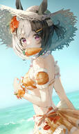 1girl animal_ears animal_ears_(artist) armlet bangs bare_shoulders beach beads bikini black_hair blue_sky bow braid breasts carrot commentary_request day expressionless flower flower_bracelet food frilled_bikini frills hair_ornament hairclip hat hibiscus horse_ears horse_girl looking_at_viewer looking_back mouth_hold multicolored_hair official_alternate_costume one_side_up orange_bikini orange_bow orange_flower outdoors pink_eyes plaid plaid_bikini safe sensitive short_hair sidelocks single_braid sky small_breasts solo special_week_(hopping_vitamin_heart)_(umamusume) special_week_(umamusume) straw_hat swimsuit swimsuits two-tone_hair uma_musume_pretty_derby umamusume umamusume_summer_story_(umamusume) white_hair white_headwear ほっぴん♪ビタミンハート ウマ娘プリティーダービー スペちゃん スペシャルウィーク(ウマ娘) 水着 水着ウマ娘 麦わら帽子 // 3550x6000 // 18.7MB