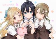 ) 3 3girls ;) ;d >) >;) aqua_bow black_hair blonde_hair blue_eyes blush bow brown_eyes brown_hair clenched_hands closed commentary_request copyright_name eyebrows eyebrows_visible_through_hair female folded_ponytail girl_sandwich hair_between_eyes hair_bow hair_ornament hairclip hand_on_own_chest holding kirisawa_saki long_hair looking_at_viewer low_ponytail mature minowa_gin multiple_females multiple_girls nogi_sonoko one_eye_closed open_mouth ponytail pov puffy_short_sleeves puffy_sleeves safe sandwiched school_uniform shinju-kan_uniform short_ponytail short_sleeves simple_background sketch smile striped striped_bow stuffed_animal stuffed_cat stuffed_toy tied_hair uniform v-shaped_eyebrows very_long_hair washio_sumi washio_sumi_wa_yuusha_de_aru white_background yuuki_yuuna_wa_yuusha_de_aru yuusha_de_aru // 1128x798 // 179.7KB