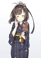 1_female 1girl 5 ^_^ afterimage ahoge ahoge_wag akizuki_(kancolle) akizuki_(kantai_collection) anthropomorphization bangs black_headband black_kimono blush bow brown_hair closed_eyes closed_mouth commentary_request crescent_print danua eating expressive_hair eyebrows eyebrows_visible_through_hair eyes_closed female food food_on_face gradient gradient_background granblue_fantasy grey_background hachimaki hair_intakes hair_ornament hairband hand_up headband holding holding_food ikayaki japanese_clothes kantai_collection kimono long_hair long_sleeves masuishi_kinoto mature obi pixiv_2573035 pixiv_52620065 print_kimono safe sash sensitive shima_je short_hair simple_background smile solo white_background wide_sleeves yellow_bow yukata グラブル グラブル1000users入り グランブルーファンタジー ダヌア ツイッターまとめ ヴァンピィ ヴェールヌイ 桝石きのと 桝石きのとサンクリa11a 桝石きのと◆二日目a-09a 艦隊これくしょん // 800x1130 // 187.5KB