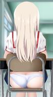 1girl accidental_exposure ass black_skirt chair chalkboard classroom desk fatekaleid_liner_prisma_illya fate_(series) from_behind homurabara_academy_school_uniform illyasviel_von_einzbern indoors loli long_hair miniskirt natopo_uni on_chair panties pleated_skirt school_chair school_desk school_uniform sensitive shirt short_sleeves sitting skirt skirt_caught_on_object solo underwear wardrobe_malfunction white_hair white_panties white_shirt window // 1994x3645 // 650.8KB