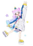 1girl 2t_(vmyz7342) absurdres arm_up bag bike_shorts blue_bag blue_hair blue_hat blue_shorts blush d dot_nose double_bun full_body gradient_hair green_eyes green_ribbon hair_bun hat hat_ribbon highres jacket long_hair long_sleeves mini_hat mini_top_hat multicolored_clothes multicolored_hair multicolored_jacket open_mouth pink_hair puniru_(puniru_wa_kawaii_slime) puniru_wa_kawaii_slime ribbon shorts shoulder_bag sidelocks simple_background smile solo standing standing_on_one_leg top_hat two-tone_hair v-shaped_eyebrows very_long_hair white_background white_jacket yellow_footwear // 2856x4032 // 475.3KB