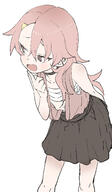 1_female 1girl art bangs bare_arms bare_shoulders benisumomo black_choker black_skirt blush brown_eyes brown_vest choker clavicle clothing collarbone commentary d eyebrows_behind_hair eyebrows_hidden_by_hair female hair_clip hair_ornament hairclip hand_up jaggy_lines kunoichi_tsubaki_no_mune_no_uchi leaning leaning_forward long_hair official_art open-mouth_smile open_mouth pink_hair pleated_skirt safe sarashi sensitive simple_background skirt smile solo very_long_hair vest white_background yamamoto_souichirou // 2374x4057 // 1.5MB