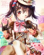 00800246 0_< 1 1girl ;) \m artist_name bangs black_gloves black_hair blurry blurry_background blush blushing_cheeks brooch brown_legwear brown_thighhighs clipstudiopaint commentary_request dated double_\m double_m female food frilled_sleeves frills gloves hair_bangs hair_ornament hair_pin hair_tie hairpin half_gloves happy_birthday hat headwear ice_cream jewelry legwear long_hair long_sleeves looking_at_viewer love_live! love_live!_school_idol_festival love_live!_school_idol_project m male mature neck_ribbon nonono nonono_(nononotea) one_eye_closed pov red_eyes ribbon safe sash skirt smile solo spoon_hair_ornament striped_pattern striped_ribbon thigh-highs thighhighs tied_hair turkish_wolf_hand_signal twintails wink yazawa_nico にこにー にこ誕2017 ののの ウィンク スクフェス ラブライブ! ラブライブ!1000users入り 矢澤にこ 矢澤にこ生誕祭2017 // 804x1000 // 921.6KB