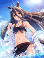 1girl 2023 absurdres accessory ahoge akashio akashio_(loli_ace) akasiosio animal_ears animal_humanoid bare_shoulders bikini black_bikini black_hair blue_flower blue_sky blush breasts brown_eyes cleavage closed_mouth clothing cloud collarbone commentary_request day equid equid_humanoid equine equine_humanoid female flower flower_in_hair frilled_bikini frills groin hair hair_accessory hair_between_eyes hair_flower hair_ornament hand_up highres horse_ears horse_girl horse_humanoid horse_tail humanoid jacket jewelry linea_alba long_hair long_sleeves looking_at_viewer mammal mammal_humanoid manhattan_cafe_(pretty_derby) manhattan_cafe_(the_bubbles_that_i_see_with_you)_(umamusume) manhattan_cafe_(tobasuze_hot_summer!)_(umamusume) manhattan_cafe_(tobuze_hot_summer!)_(umamusume) manhattan_cafe_(umamusume) navel necklace official_alternate_costume open_clothes open_jacket open_shirt outdoors plant safe self_cosplay sensitive sky sleeves_past_wrists small_breasts smile solo stomach summer's_sunlight_fades_to_blue_(umamusume) swimsuit swimsuits swimwear tail uma_musume_pretty_derby umamusume undressing very_long_hair water wet white_jacket wide_sleeves yellow_eyes // 2000x2637 // 5.6MB