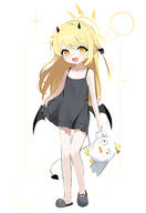 1girl adult alternate_costume alternate_hairstyle black_footwear black_horns black_tail blonde_hair blue_archive blush d demon_girl demon_horns demon_tail dress flat_chest frilled_dress frills full_body halo holding holding_stuffed_toy horns ibuki_(blue_archive) loli open_mouth peroro_(blue_archive) red_dress sensitive slippers smile spaghetti_strap standing stuffed_toy syuerito_99 tail yellow_eyes yellow_halo // 4584x6667 // 3.2MB