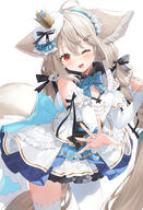 1girl 2d_art ahoge animal_ears apparel_asymmetrical apparel_bowtie apparel_crown apparel_dress apparel_frilled_collar apparel_frilled_dress apparel_hair_band apparel_hair_bow apparel_hair_ornament apparel_long_sleeves apparel_thighhighs bangs bare_shoulders blonde_hair blush bow braided_hair frills hy_plus ksynyn long_hair one_eye_closed open_mouth pixiv_111129640 pixiv_1794351 posiiyana red_eyes sakurada_shiro sidelocks smiling solo twintails very_long_hair white_background 星井やな 桜田シロ 無題 // 2450x3600 // 5.2MB