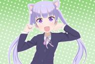 animal_ears blush ears green long_hair new_game! purple_eyes purple_hair ribbons servachok suzukaze_aoba tied_hair twintails waifu2x // 2000x1352 // 1.3MB