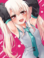 1girl 352672 aqua_necktie armpits arms_up atfbooru.ninja bangs black_skirt black_sleeves blue_necktie blue_neckwear blush breasts clothing commentary_request cosplay d detached_sleeves fategrand_order fatekaleid_liner_prisma_illya fate_(series) fate_kaleid_liner_prisma_illya female female_focus general grey_shirt hair_between_eyes hair_ornament hatsune_miku hatsune_miku_(cosplay) highres holding holding_hair holding_own_hair illyasviel_von_einzbern japanese_commentary long_hair looking_at_viewer mochi_(k620803n) necktie open_mouth pink_background presenting_armpit questionable red_eyes safe sensitive shirt sidelocks skirt sleeveless sleeveless_shirt small_breasts smile solo tied_hair twin_tails twintails vocaloid white_hair もち 初音ミク // 1133x1500 // 735.6KB