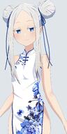 1girl absurdres blue_eyes blue_ribbon camui1104 china_dress chinese_clothes colored_eyelashes coloured_eyelashes double_bun dress fanart fanart_from_pixiv female floral_print grey_background grey_hair hair_bun hair_ornament hair_ribbon highres long_hair looking_at_viewer na-suke pandora_(re_zero) pandora_(zero) pixiv pixiv_32280692 pixiv_96967707 questionable re_zero_kara_hajimeru_isekai_seikatsu ribbon s safe simple_background smile solo zero_kara_hajimeru_isekai_seikatsu なーすけ_na-suke ゼロから始める異世界生活 チャイナパンドラ チャイナ服 パンドラ リゼロ // 1658x3306 // 719.4KB
