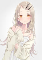 1girl akino_ell brown_hair camisole commentary_request gakuen_idolmaster general grey_background hair_ornament hairclip idolmaster jacket long_hair long_sleeves looking_at_viewer orange_eyes safe shinosawa_hiro simple_background solo upper_body white_camisole yellow_jacket // 1500x2098 // 1.5MB