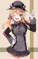 10s 1_female 1girl ;d anchor_hair_ornament aqua_eyes blonde_hair commentary_request female gloves hair_ornament hand_on_hip hand_on_own_hip hat kantai_collection long_hair long_sleeves military military_uniform nonono nonono_(nononotea) nononon one_eye_closed open_mouth peaked_cap pointing pointing_up prinz_eugen_(kancolle) prinz_eugen_(kantai_collection) safe sensitive simple_background skirt smile solo tied_hair twintails uniform white_gloves wink // 670x1024 // 533.2KB