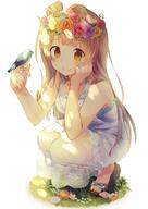 10s 1_female 1girl asymmetrical_hair avian bangs bird bird_on_hand blush bow brown_eyes brown_hair commentary_request dappled_sunlight dress feet female flower footwear hair_bow hair_flower hair_ornament head_rest head_wreath headdress heels high_heels high_resolution highres long_hair looking_at_viewer love_live! love_live!_school_idol_festival love_live!_school_idol_project mature minami_kotori nonono nonono_(nononotea) nononon one_side_up platform_footwear ponytail pov questionable safe sandals see-through see-through_clothes sensitive shoes side_ponytail simple_background sleeveless sleeveless_dress smile solo squatting sunlight tied_hair white_background wreath // 912x1287 // 884.9KB
