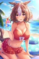 1girl 2023 @_@ ahoge akashio_(loli_ace) akasiosio animal_ears animal_humanoid bare_arms bare_legs bare_shoulders beach beverage big_breasts bikini bikini_skirt blush bow breasts brown_hair cleavage clothing collarbone commentary_request day drink drinking_straw equid equid_humanoid equine equine_humanoid female frilled_bikini frills hair hair_between_eyes hairband highlights_(coloring) highres holding holding_beverage holding_drink holding_object horse_ears horse_girl horse_humanoid horse_tail huge_ahoge humanoid inflatable inner_tube innertube kneeling large_breasts mammal mammal_humanoid meisho_doto_(pretty_derby) meisho_doto_(umamusume) multicolored_hair ocean open_mouth outdoors pink_hairband polka_dot polka_dot_bikini purple_eyes purple_hairband red_bikini safe seaside sensitive short_hair sky smile solo spiral_eyes streaked_hair swim_ring swimsuit swimwear tail uma_musume_pretty_derby umamusume wet white_bow white_hair // 1500x2225 // 3.8MB