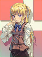 00s 1_male 1boy ame_no_kisaki_academy_school_uniform arm_behind_back bangs black_skirt blonde blonde_hair blouse blue_bow blue_bowtie blush border bow bowtie breasts brown_vest call_for_the_masochists clothed clothing commentary_request crossdressing crossdressing_male eyebrows_visible_through_hair feminine_male feminization frilled_shirt_collar frills hand_up konton licking licking_finger light_blush long_hair long_sleeves looking_at_viewer male male_focus maria_holic mature medium_breasts mole mole_under_eye munashi_mujou naughty_face necktie otoko_no_ko photograph pink_eyes pixiv_2715944 purple_eyes red_eyes s safe school_uniform sensitive shidou_mariya shirt skirt smile solo standing tagme tied_hair tongue tongue_out trap twintails two_side_up uniform vest violet_eyes white_shirt こんな可愛い子が女の子のはずがない まりあ†ほりっく まりほり まりほり1000users入り まりやさん むなしむじょう 女装男子 性別とかどうでもいい 祇堂鞠也 // 750x1000 // 221.5KB