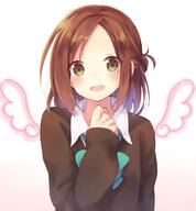 10s 1_female 1girl blush bow brown_eyes brown_hair commentary_request cowboy_shot female fujimiya_kaori green_eyes hair_bun happy highres isshuukan_friends isshuukan_friends. long_sleeves looking_at_viewer mature nonono nonono_(nononotea) one_week_friends open_mouth pov safe school_uniform short_hair single_hair_bun solo tied_hair uniform upper_body wings // 1300x1400 // 1.3MB