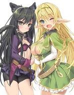 10s 2girls animal_ear_fluff animal_ears animal_tail aqua_eyes armwear art asymmetrical_docking bangs beads belt bike_shorts bike_shorts_under_skirt black_hair black_shorts black_spats blonde blonde_hair blue_eyes blush bracelet braid breast-to-breast breast_press breasts capelet cat_ears cat_tail cleavage collar cowboy_shot cowtits cuffs docking dress duo ears elbow_gloves elf eyebrows eyebrows_visible_through_hair female flat_chest frilled_dress frills garrison_cap gloves green_capelet green_dress green_eyes green_hairband hair_beads hair_between_eyes hair_bobbles hair_ornament hair_tie hairband hand_holding happy highres holding_hands how_not_to_summon_a_demon_lord huge_breasts isekai_maou_to_shoukan_shoujo_dorei_majutsu isekai_maou_to_shoukan_shoujo_no_dorei_majutsu jewellery jewelry large_breasts legwear light_background long_braid long_hair long_sleeves looking_at_viewer lossy-lossless metal_collar microskirt midriff miniskirt multiple_females multiple_girls navel nekomimi no_bra official_art one_eye_closed open_mouth panther_ears panther_tail panties pantsu pettanko pointed_ears pointy_ears pov purple_skirt q questionable rem_galeu rem_galleu restraints safe scan sensitive shackles shera_l._greenwood shera_l_greenwood shorts shorts_under_skirt shrug_(clothing) simple_background single_braid skirt small_breasts spats standing stomach symmetrical_docking tail thighs tied_hair tsurusaki_takahiro underboob underwear white_background white_elbow_gloves white_gloves wink // 1600x2056 // 2.8MB